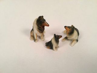 Set Of 3 Vintage Japan Miniature Collie Dog Figurines Family Of 3 Bone China