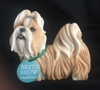 Shih Tzu Dog Country Artists Gold & White Sculpture Figurine With Tag 02237