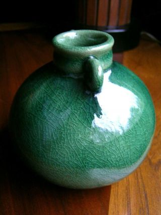 Chinese Or Japanese Porcelain Green Crackle Vase