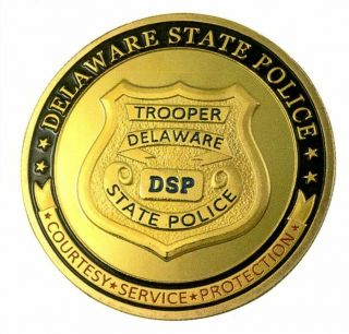 Delaware State Police Gold Plated Challenge Coin/medal 24k Gold Plated 40 3mm