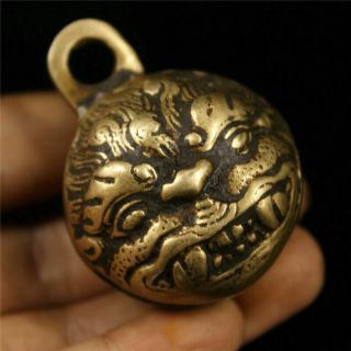 1.  57 " China Old Antique Pure Copper Exorcise Evil Spirits Tiger Head Bell Pendant
