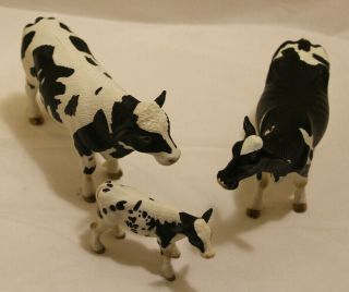 2007 Schleich Holstein Cow Family/ Bull/cow And Calf/ Hard Rubber Farm Animals