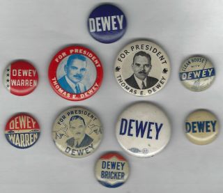 10 Different Thomas Dewey For President Campaign Buttons