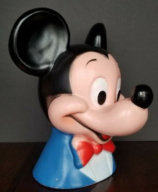 Vintage 1971 Mickey Mouse Head Vinyl Plastic Coin Bank Play Pal Plastics Disney