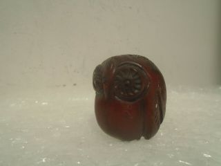 Lovely Japanese Carved Wooden Owl Netsuke Unusual Small Wooden Owl Wow Look