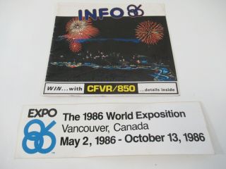 Expo 86 Brochure Program And Bumper Sticker Vancouver Exposition 1986 Cfvr 850
