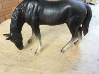 Vintage Ceramic Porcelain Horse Figurine Black Grazing