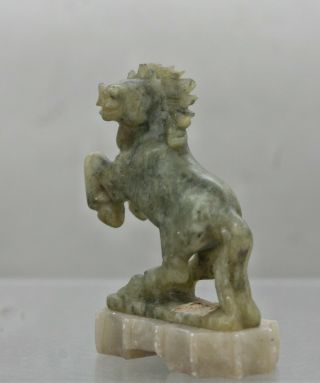 Antique Chinese Jade Stone Rearing Horse On Marble Stand Hand Carved