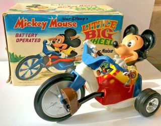 Vintage 1970 Disney Mickey Mouse " Little Big Wheel " Batt - Op Bike Toy Marx