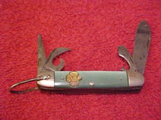 1950 - 60s Girl Scout Green Folding Camp Pocket Knife Kutmaster 4 Blade Gsoa