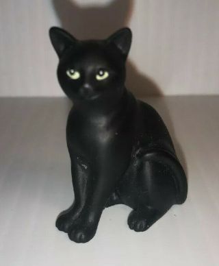 Miniature Halloween Black Kitty Cat Green Eyes Figurine Plastic