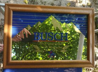 Vintage 1978 Busch Beer Bar Mirror Frame 24 " X20 " Gold Mountain Tops Anheuser