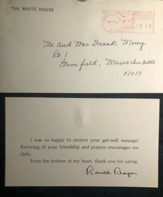 May 1981 President Ronald Reagan Thank You Card Assassination Attempt Postcard