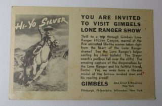 1939 Postcard Gimbels Flyer Lone Ranger Show York World 