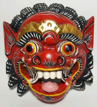 Vintage Balinese Dragon Barong Wood Hand Carved And Painted Mask Demon Decor Vtg