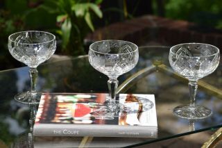 Vintage Crystal Etched Cocktail Glasses,  Set Of 4,  Vintage Champagne Coupes