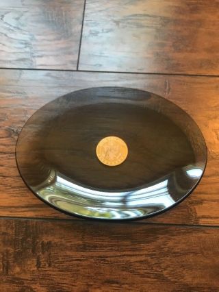 United States Senate Oval Smoked Glass Dish Tray Gold Seal Stamp Vintage