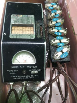 Vintage James Millen Grid Dip Meter Type 90651 With Case & Coils