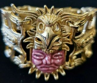 Vintage Gold Plate Salvador Teran Taxco Mexico Scroll Bracelet Collector Piece