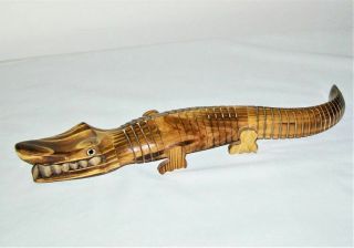 15 " Segmented Carved Wood Alligator Crocodile - Wiggles