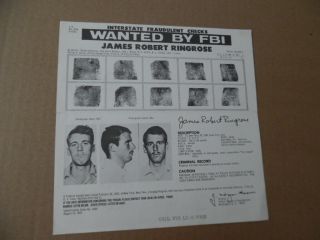1965 Fbi Wanted Poster James Robert Ringrose Ten Most Wanted List Checks Vintage
