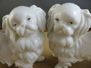 2 Vintage Ardalt Lenwile Bone China White Porcelain Pekinese Dog Figurine