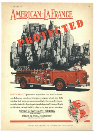 1949 American Lafrance Fire Engine Ad: Alfco - Fdny,  York Fire Department