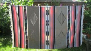 Vintage 70s Mexican Woven Pastel Serape Saltillo Blanket Rug Throw 78 