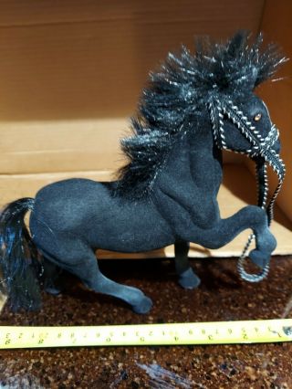 Vintage Toy Horse Velvet Flocked Black Stallion