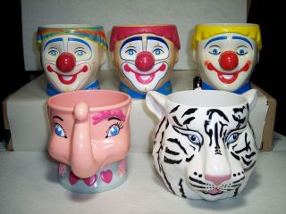 5 Vintage Ringling Bros Barnum Bailey Circus Clown,  Elephant,  Tiger Mugs Cups
