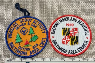 2 Vintage 1970s Baltimore Area Council Boy Scout Patches Father & Son Camp Bsa