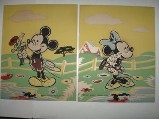 Vintage Disney Glow In The Dark Prints - Mickey & Minnie Mouse - Rare 1940 