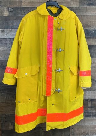 Vintage 50 " Morning Pride Turnout Gear Yellow Fireman Jacket Coat Firefighter