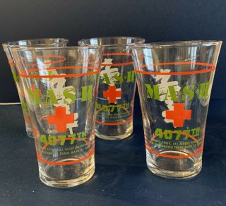 4 Rare 1983 Vintage Mash 4077th Drinking Glasses 5 1/2” Collectible
