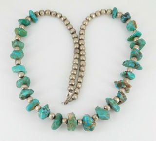 Vintage Southwestern Sterling Silver Turquoise Necklace 21.  5 " Long