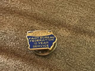 Vintage Iowa Farm Bureau 10 Years Service Award Pin Screw Backing