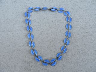 David Andersen Norway Vintage Sterling Silver Blue Enamel Leaves Necklace