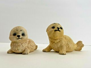 Vintage Adorable Uctci Japan Bisque Porcelain Seal Mother And Pup Figurines