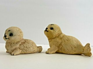 Vintage Adorable UCTCI Japan Bisque Porcelain Seal Mother and Pup Figurines 2