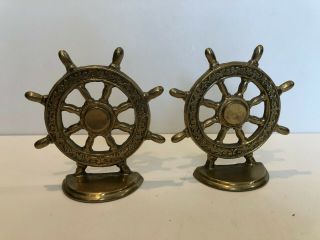 Vintage Penco Brass Bookends Ship Wheel,  6 3/4 " Tall,  6 1/4 " Widest