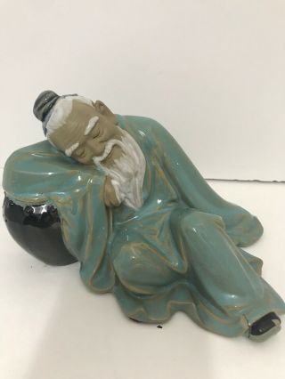 Vintage Chinese Mudman Ceramic Figurine Statue Old Man China 5 " × 8”