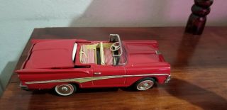 Vintage Red Ford Skyliner 500 Retractable Roof Tin Litho Car Battery Japan