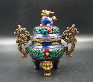 Handmade Carving Brass Cloisonne Coloured Drawing Incense Burners Dragon