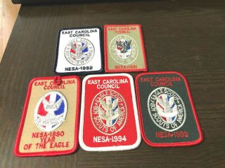 East Carolina Council Nesa Patches 1990 - 1994,  Five Different National Bv