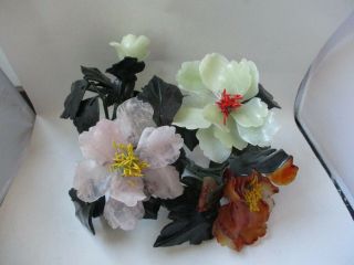 Semi Precious Hard Stone Carving Flower Bouquets Jade Rose Quartz Carnelian
