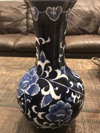 Blue And White Chinese Vase Porcelain Approximately 12”