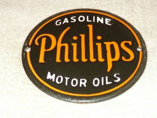 Vintage " Phillips 66 Gasoline & Motor Oils " 6 " Porcelain Metal Gas & Oil Sign Ad