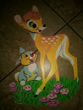 Vintage Disneyland Decoration Bambi And Thumper Wood Cut Out Colorful Wall Art