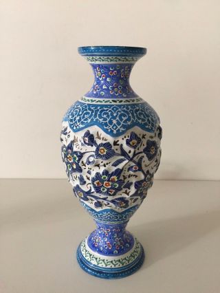 Vintage Persian Minakari Art Flower Handmade Enameled Copper Vase,  7 1/4 " Tall