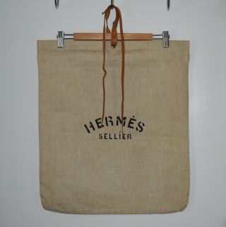 Vintage HermÈs Sellier Herringbone Canvas Bag For Equestrian Items - Ex Cond